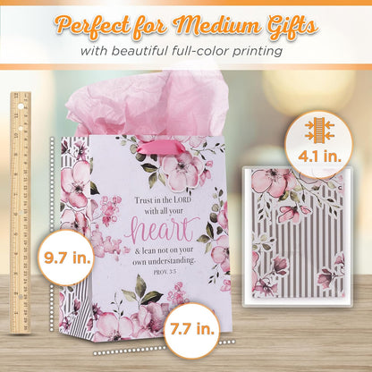 Christian Art Gifts Gift Bag/Tissue Paper Set Trust In The Lord Proverbs 3:5 Bible Verse, Pink, Medium