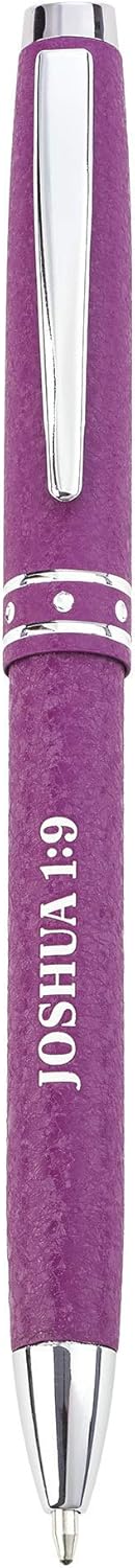 Christian Art Gifts Strong & Courageous - Bolígrafo clásico de color morado elegante en estuche de regalo a juego – Joshua 1:9 versículo bíblico recargable, retráctil, mediano para diario