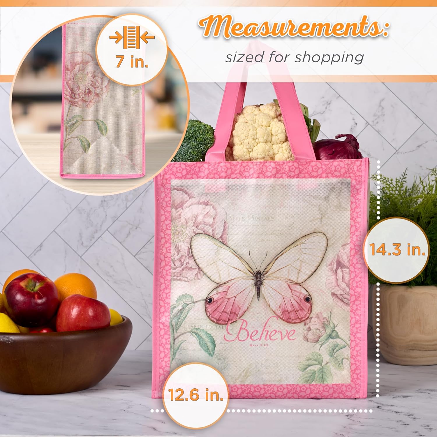 Christian Art Gifts Full Multicolor Printed Reusable, Sturdy, Collapsible Women's Shopping Tote Bag w/Inspirational Scripture