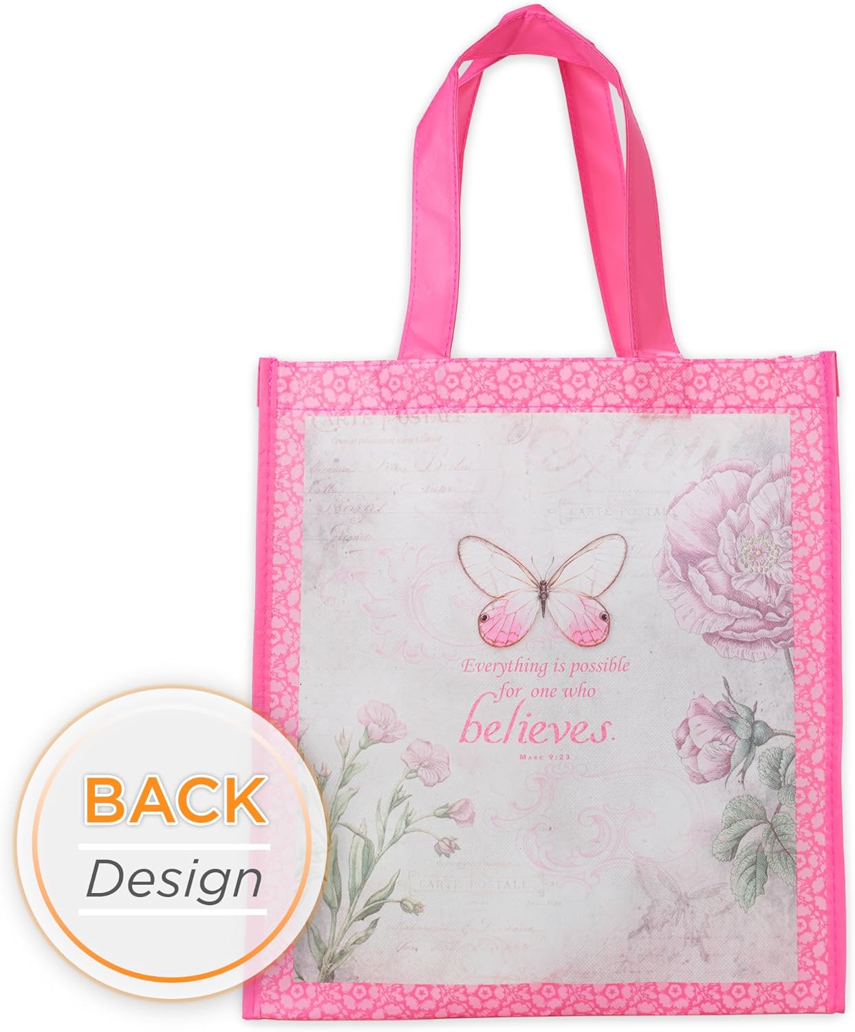 Christian Art Gifts Full Multicolor Printed Reusable, Sturdy, Collapsible Women's Shopping Tote Bag w/Inspirational Scripture