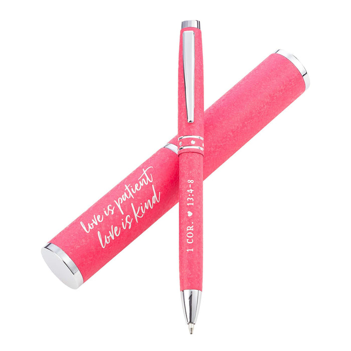 Love Is Patient Pink Stylish Classic Pen in Matching Gift Case-1 Corinthians 13:4-8 Bible Verse Refillable Retractable Medium Ballpoint Pen for Bullet Journal Planner Writing Note Taking Calendar