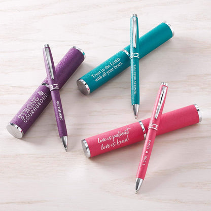 Love Is Patient Pink Stylish Classic Pen in Matching Gift Case-1 Corinthians 13:4-8 Bible Verse Refillable Retractable Medium Ballpoint Pen for Bullet Journal Planner Writing Note Taking Calendar