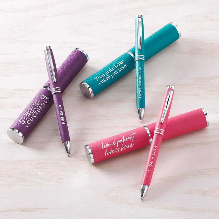 Love Is Patient Pink Stylish Classic Pen in Matching Gift Case-1 Corinthians 13:4-8 Bible Verse Refillable Retractable Medium Ballpoint Pen for Bullet Journal Planner Writing Note Taking Calendar