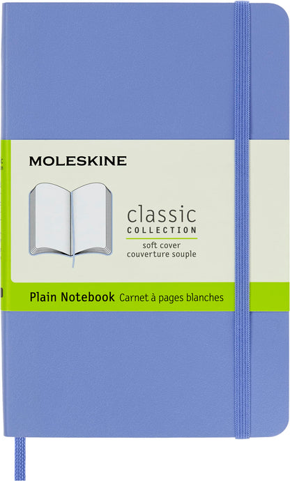 Moleskine - Classic Notebook, Plain Notebook, Soft Cover and Elastic Closure, Size Pocket 9 x 14 cm, Colour Hydrangea Blue, 192 Pages