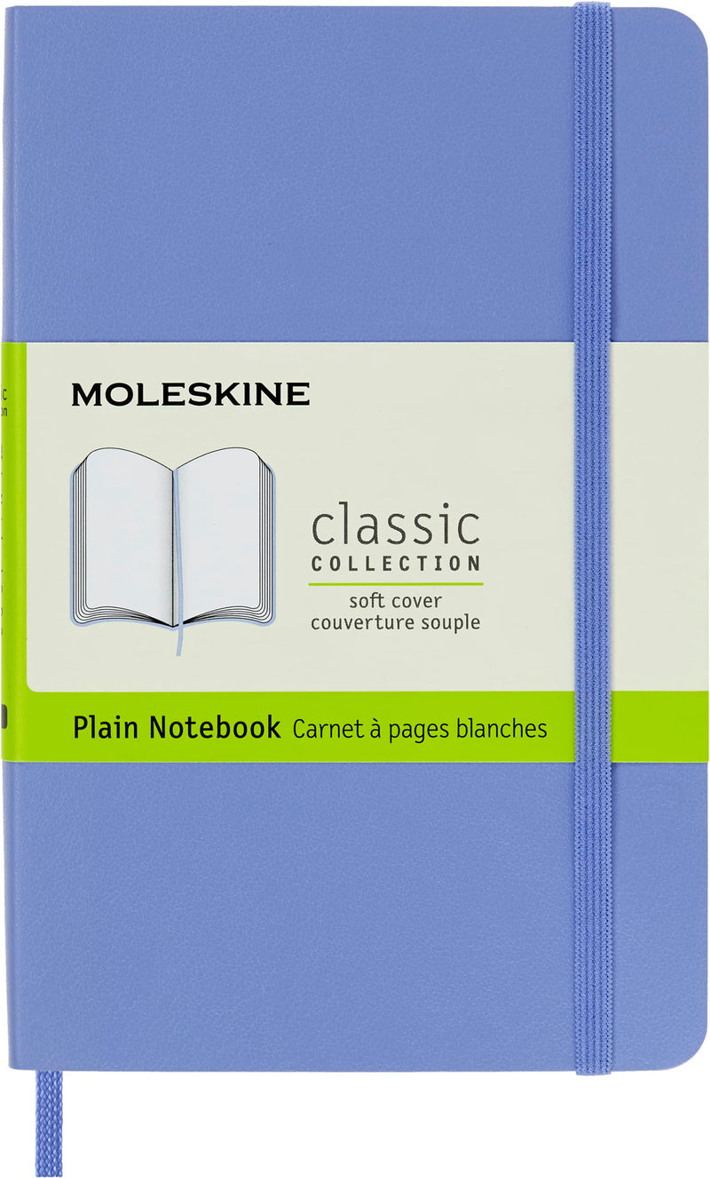 Moleskine - Classic Notebook, Plain Notebook, Soft Cover and Elastic Closure, Size Pocket 9 x 14 cm, Colour Hydrangea Blue, 192 Pages