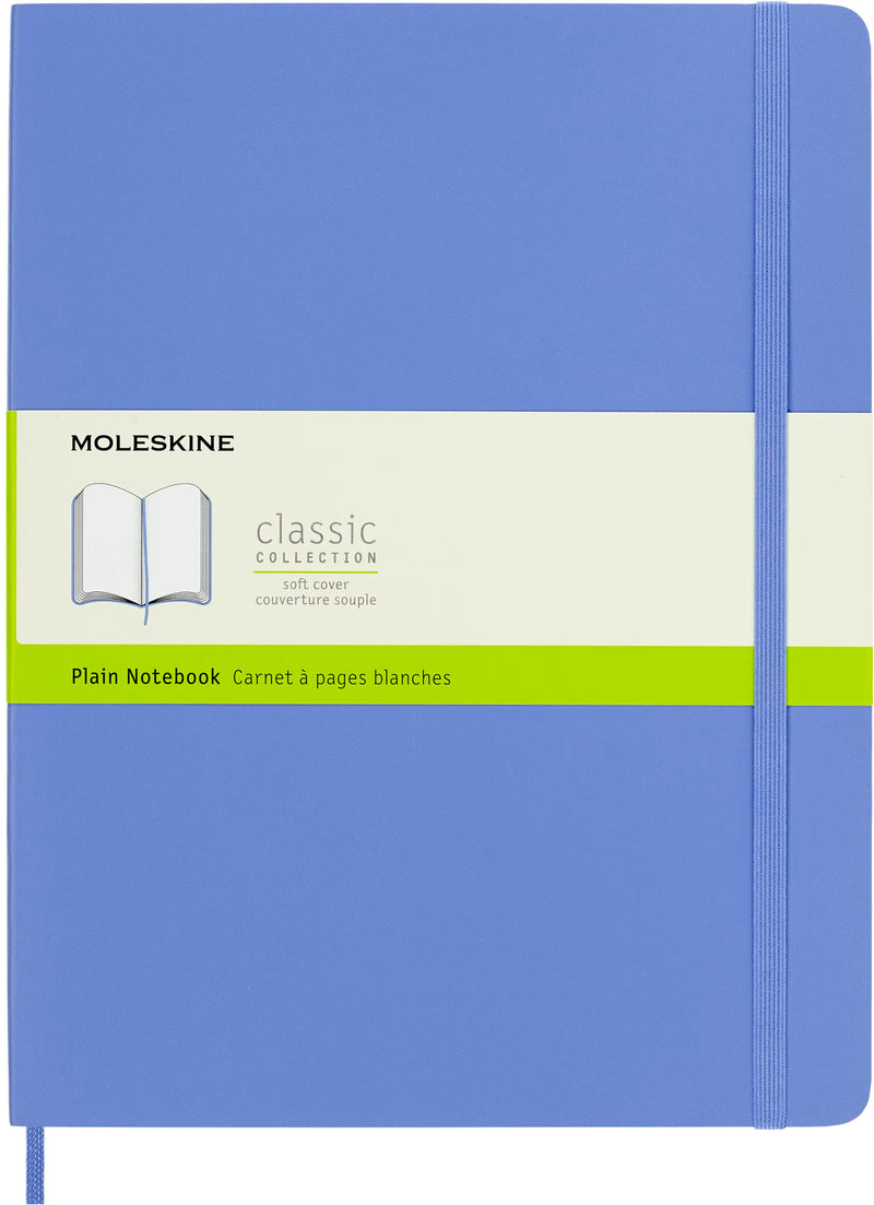 Moleskine - Classic Notebook, Plain Notebook, Soft Cover and Elastic Closure, Size X-Large 19 x 25 cm, Colour Hydrangea Blue, 192 Pages