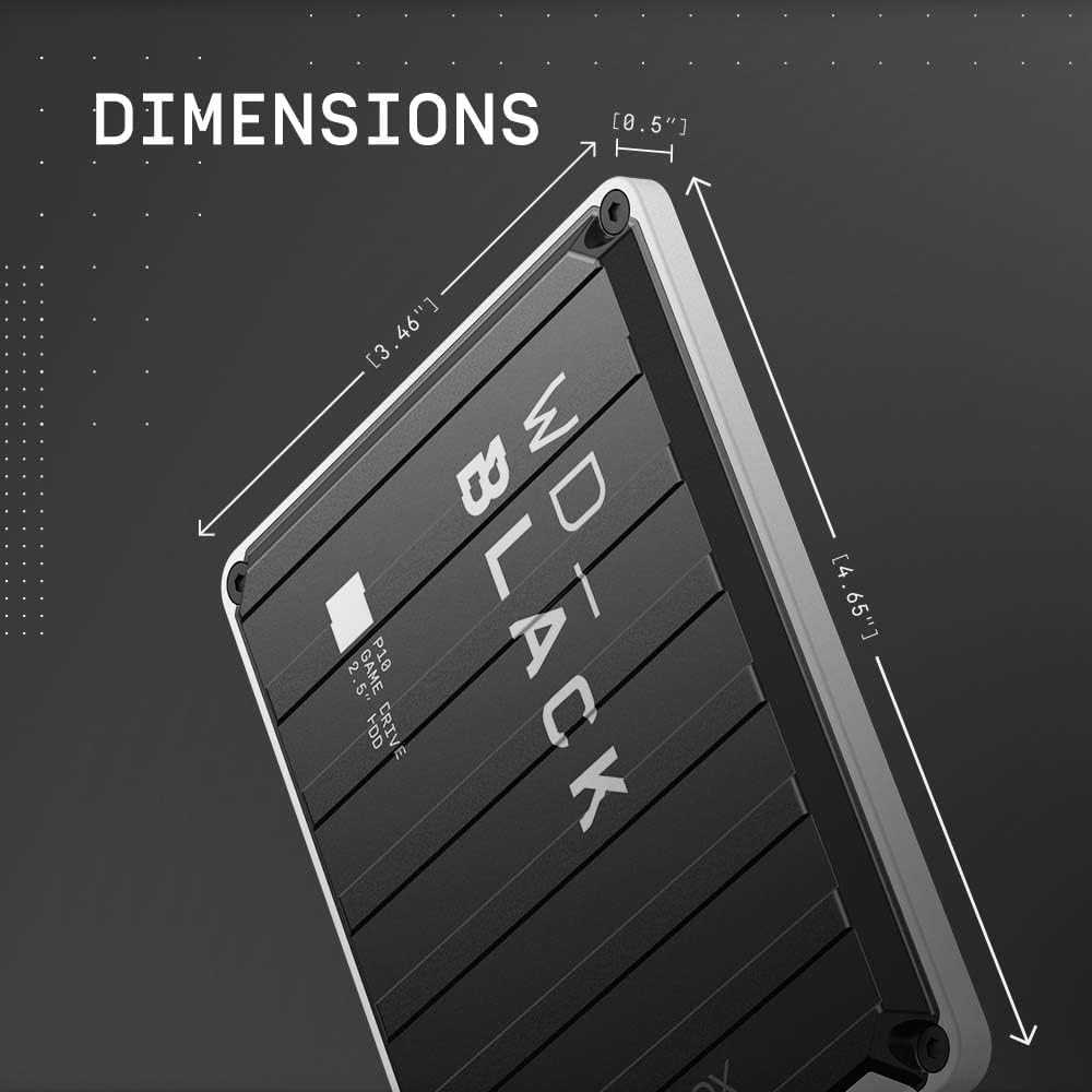 WD_BLACK P10 5TB Game Drive, Portable External Hard Drive, Speeds Up to 130 MB/s, Works With Console, PC, Playstation, Xbox, Save Up to 125 games, Portable Game Drive, Black