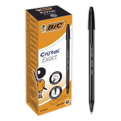 Bic Crystal Exact Fine Point Pens (0.7 mm) - Black, Box of 20