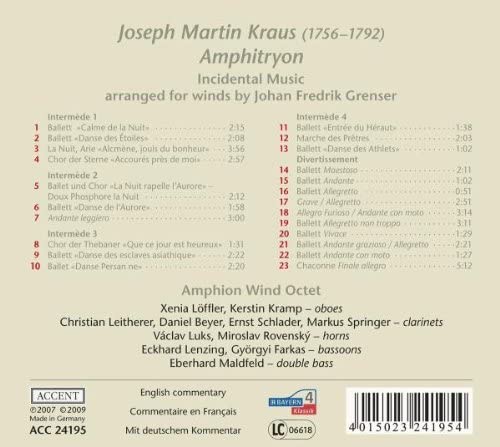 Joseph Martin Kraus: Amphitryon (Schauspielmusik bearb. für Bläseroktett