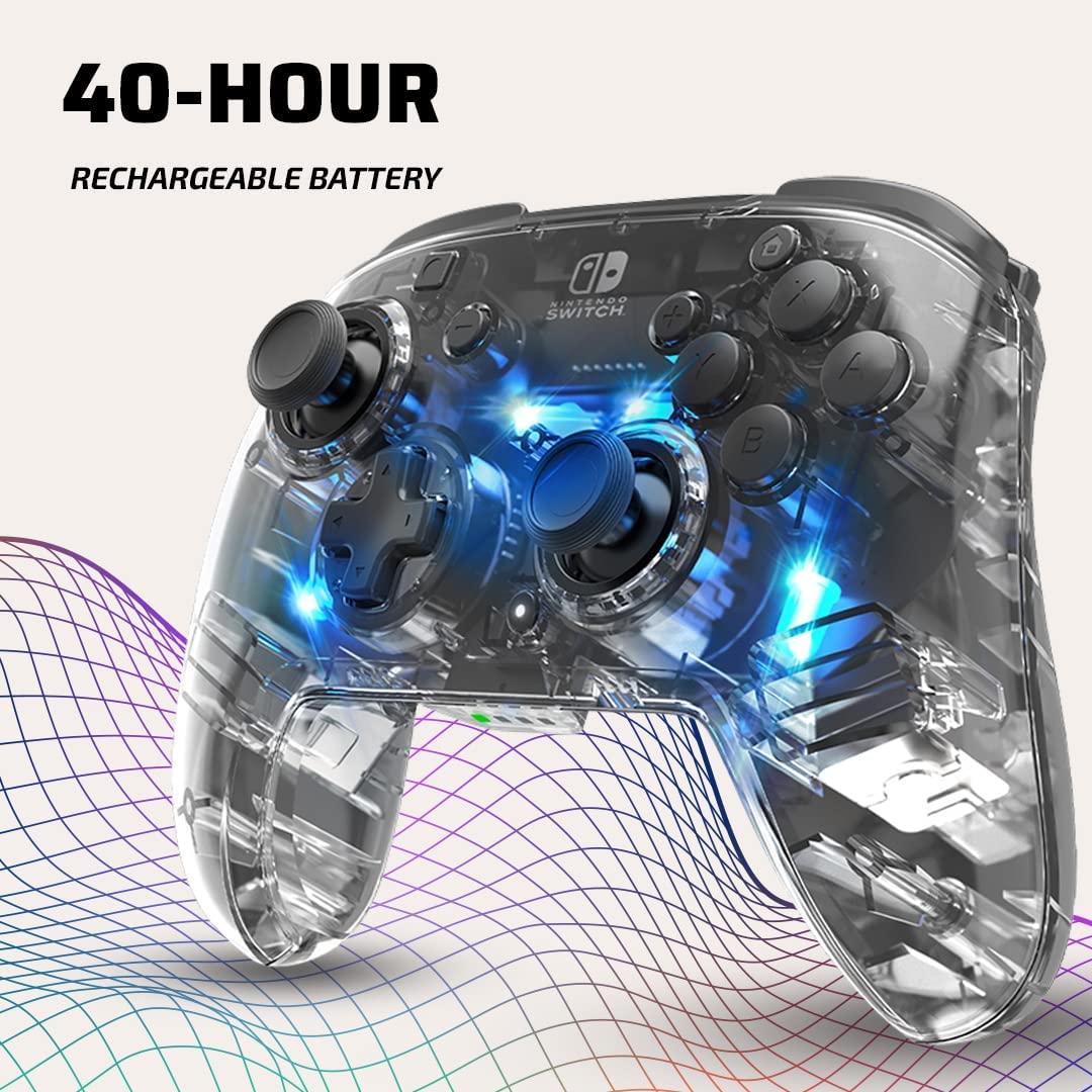 Afterglow LED Wireless Deluxe Gaming Controller - Licensed by Nintendo for Switch and OLED - RGB Hue Color Lights - See through Gamepad Controller - Paddle Buttons
