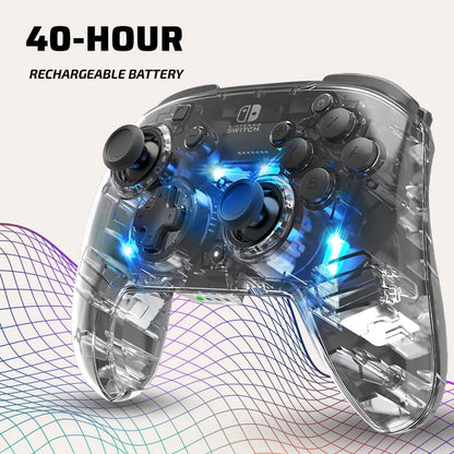 Afterglow LED Wireless Deluxe Gaming Controller - Licensed by Nintendo for Switch and OLED - RGB Hue Color Lights - See through Gamepad Controller - Paddle Buttons