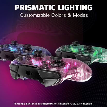 Afterglow LED Wireless Deluxe Gaming Controller - Licensed by Nintendo for Switch and OLED - RGB Hue Color Lights - See through Gamepad Controller - Paddle Buttons