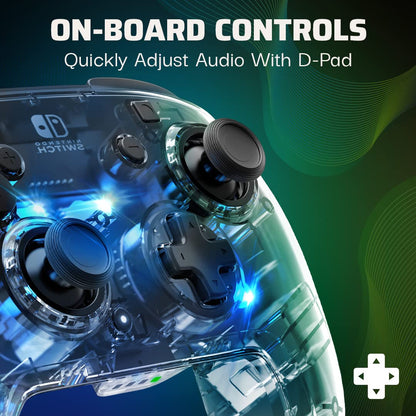 Afterglow LED Wireless Deluxe Gaming Controller - Licensed by Nintendo for Switch and OLED - RGB Hue Color Lights - See through Gamepad Controller - Paddle Buttons