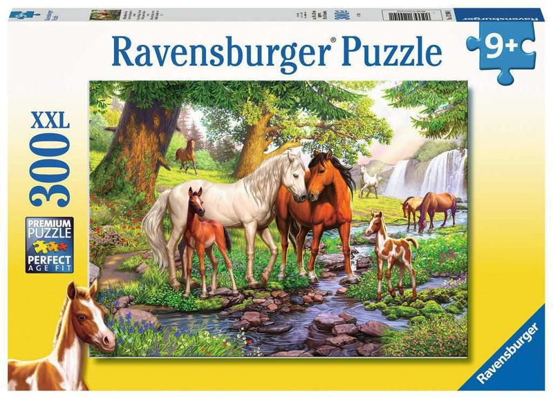 Ravensburger- Caballos Salvajes en el río Horses Puzzle de 300 Piezas, Color Amarillo (12904