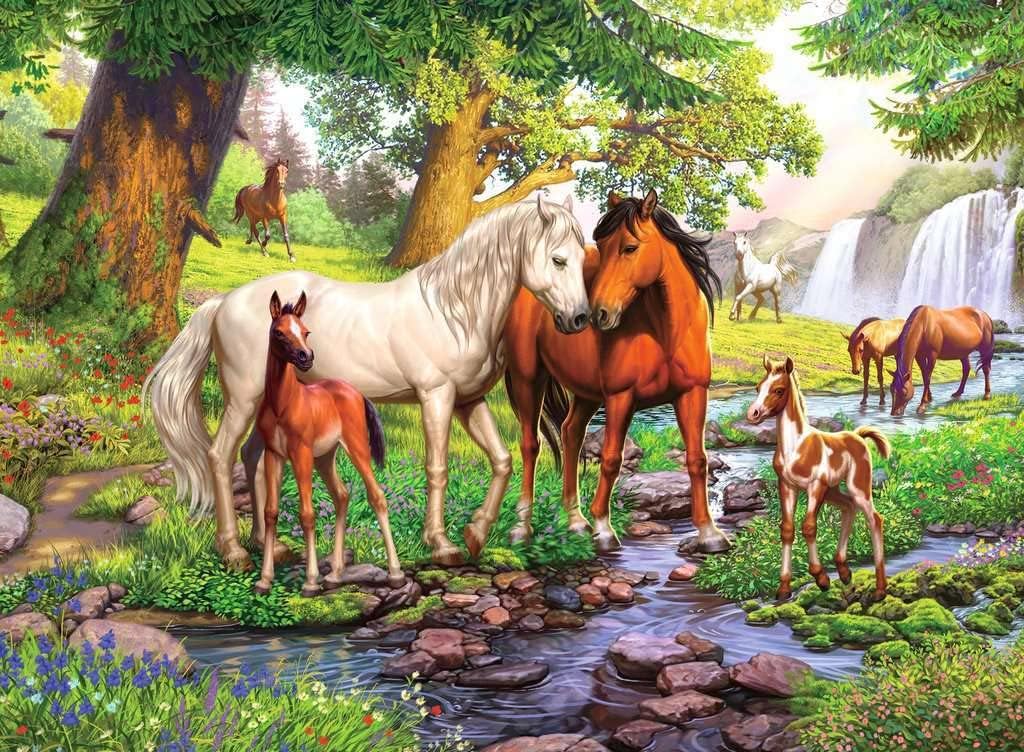 Ravensburger- Caballos Salvajes en el río Horses Puzzle de 300 Piezas, Color Amarillo (12904