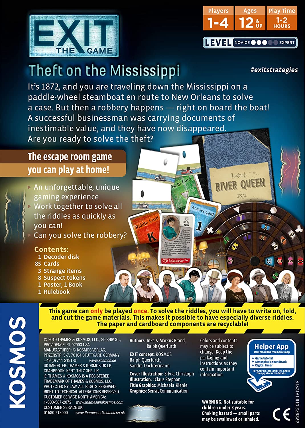 Thames & Kosmos - EXIT: Theft On The Mississippi - Level: 3/5 - Unique Escape Room Game - 1-4 Players - Puzzle Solving Strategy Board Games for Adults & Kids, Ages 12+ - 692873