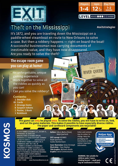 Thames & Kosmos - EXIT: Theft On The Mississippi - Level: 3/5 - Unique Escape Room Game - 1-4 Players - Puzzle Solving Strategy Board Games for Adults & Kids, Ages 12+ - 692873