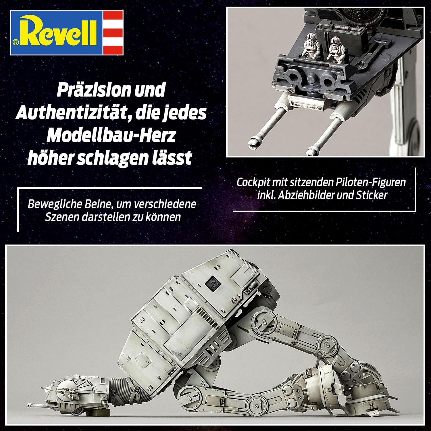 Revell 01205 Disney Star Wars at Stormtrooper originalgetreuer Modellbausatz für Experten, Mehrfarbig, 1/144