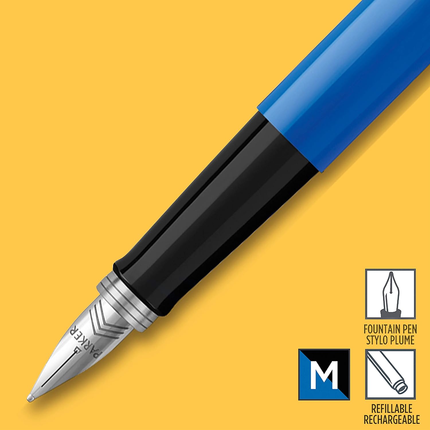 Parker Jotter Originals Fountain Pen | Classic Blue Finish | Medium Nib | Blue & Black Ink