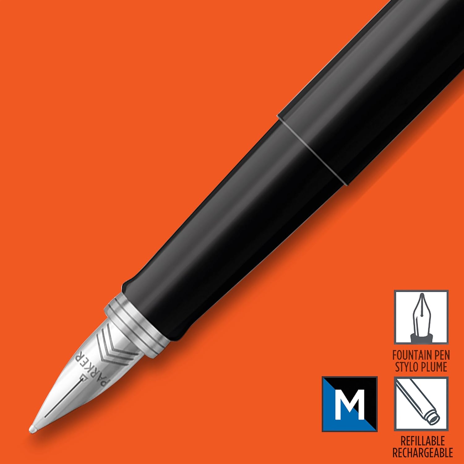 Parker Jotter Originals Fountain Pen | Classic Black Finish | Medium Nib | Blue & Black Ink