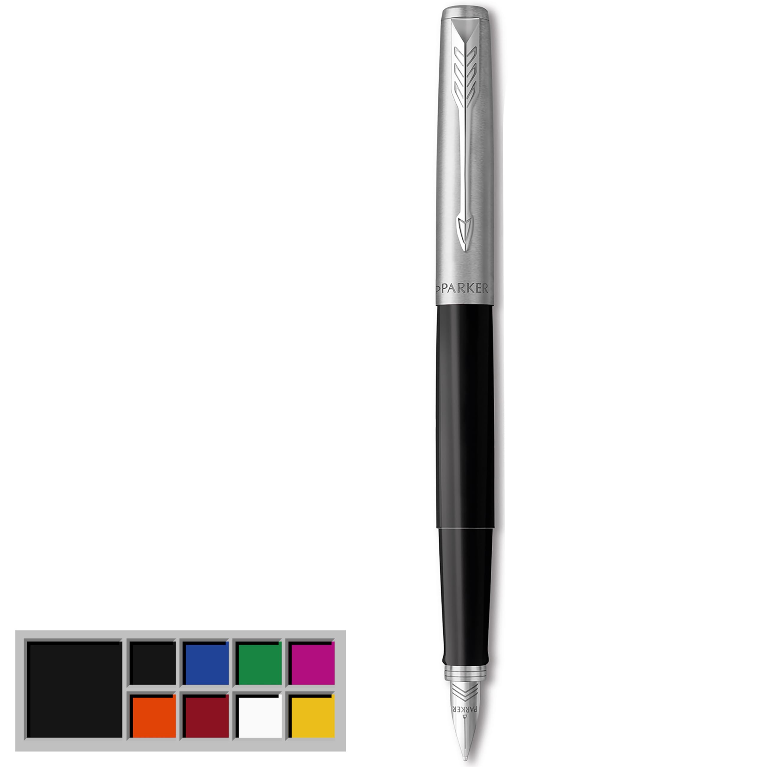 Parker Jotter Originals Fountain Pen | Classic Black Finish | Medium Nib | Blue & Black Ink