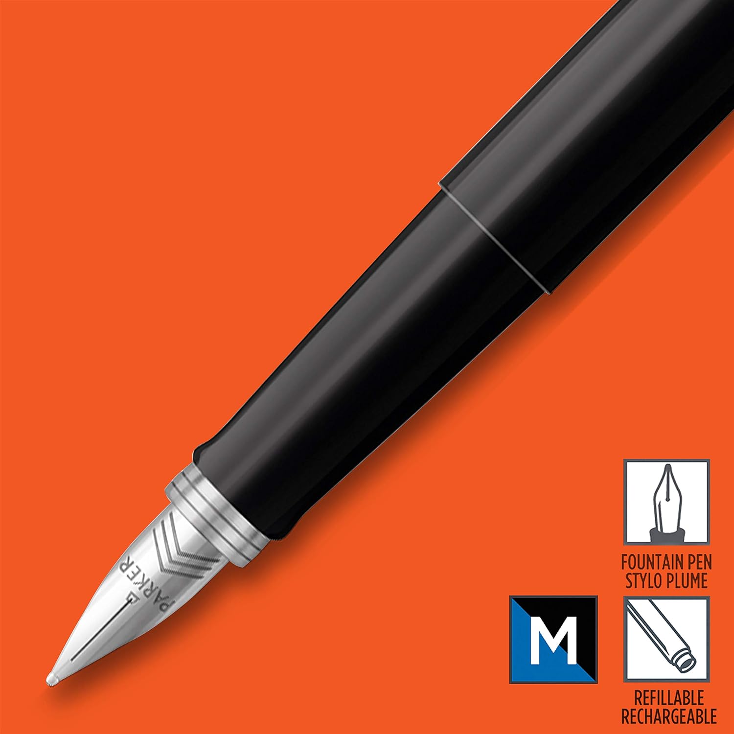 Parker Jotter Originals Fountain Pen | Classic Black Finish | Medium Nib | Blue & Black Ink