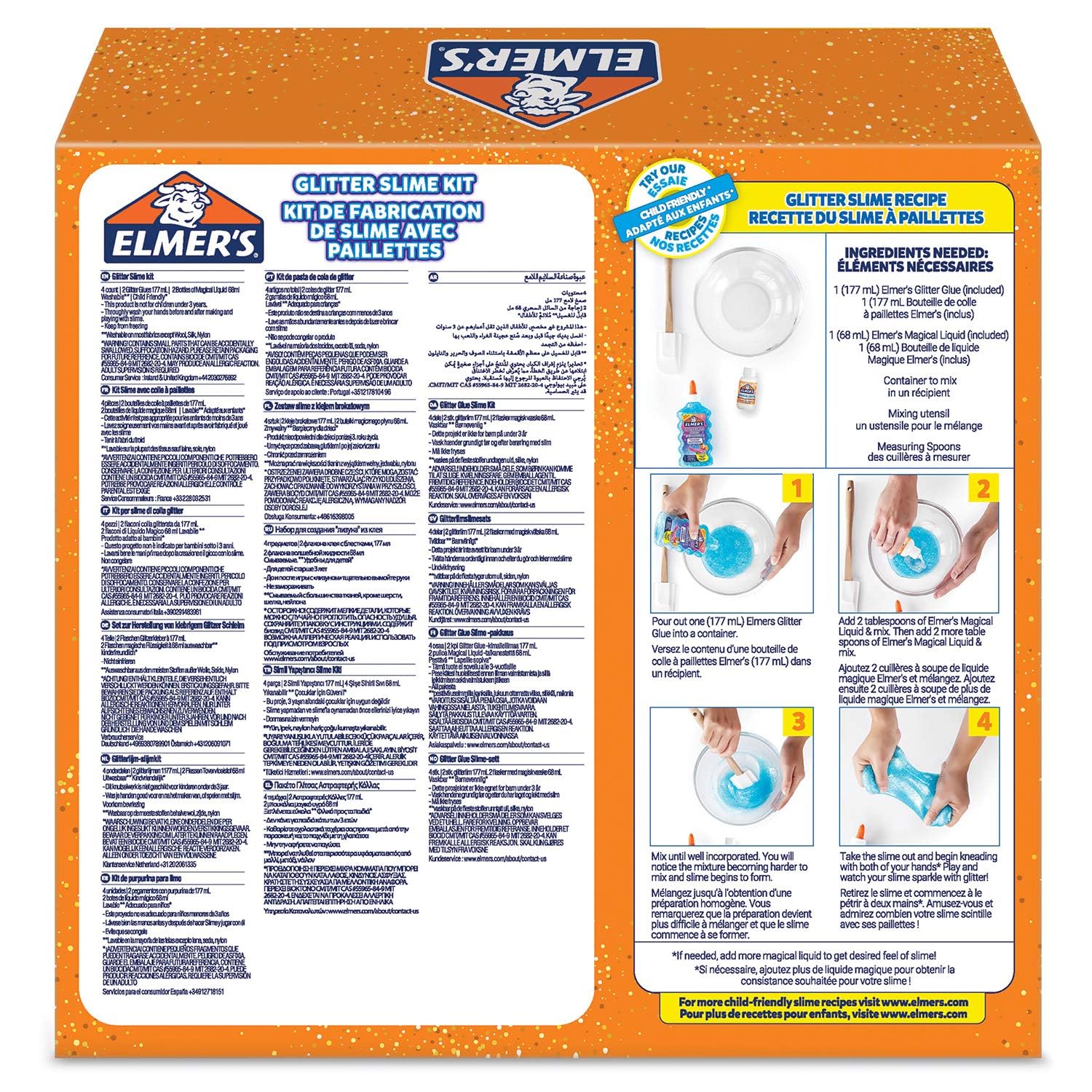 Elmer’s Glitter Slime Kit | with Purple & Blue Glitter Glue plus 2 Bottles of Magical Liquid Slime Activator | 4 Count blue and purple 1 pack Slime Kit