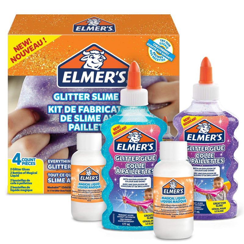 Elmer’s Glitter Slime Kit | with Purple & Blue Glitter Glue plus 2 Bottles of Magical Liquid Slime Activator | 4 Count blue and purple 1 pack Slime Kit