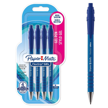 Paper Mate FlexGrip Gel Pens | Medium Point (0.7 mm) | Blue Ink | 4 Count