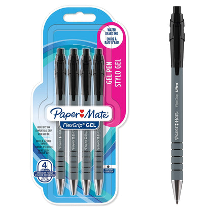 Paper Mate FlexGrip Gel Pens | Medium Point (0.7 mm) | Black Ink | 4 Count