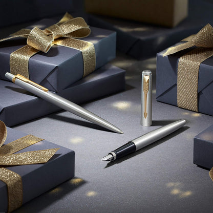 Waterman Expert Fountain Pen, Stainless Steel with Chrome Trim, Medium Nib with Blue Ink Cartridge, Gift Box