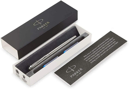 Waterman Expert Fountain Pen, Stainless Steel with Chrome Trim, Medium Nib with Blue Ink Cartridge, Gift Box