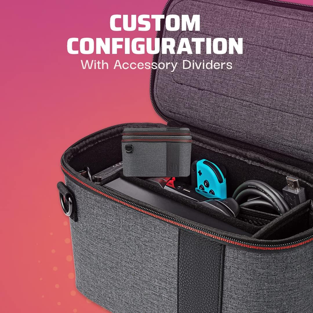 PDP Gaming Pull-N-Go Travel Case | Elite Edition | 2-in-1 with Removable Compartments: Grey - Nintendo Switch Pull-N-Go Grey