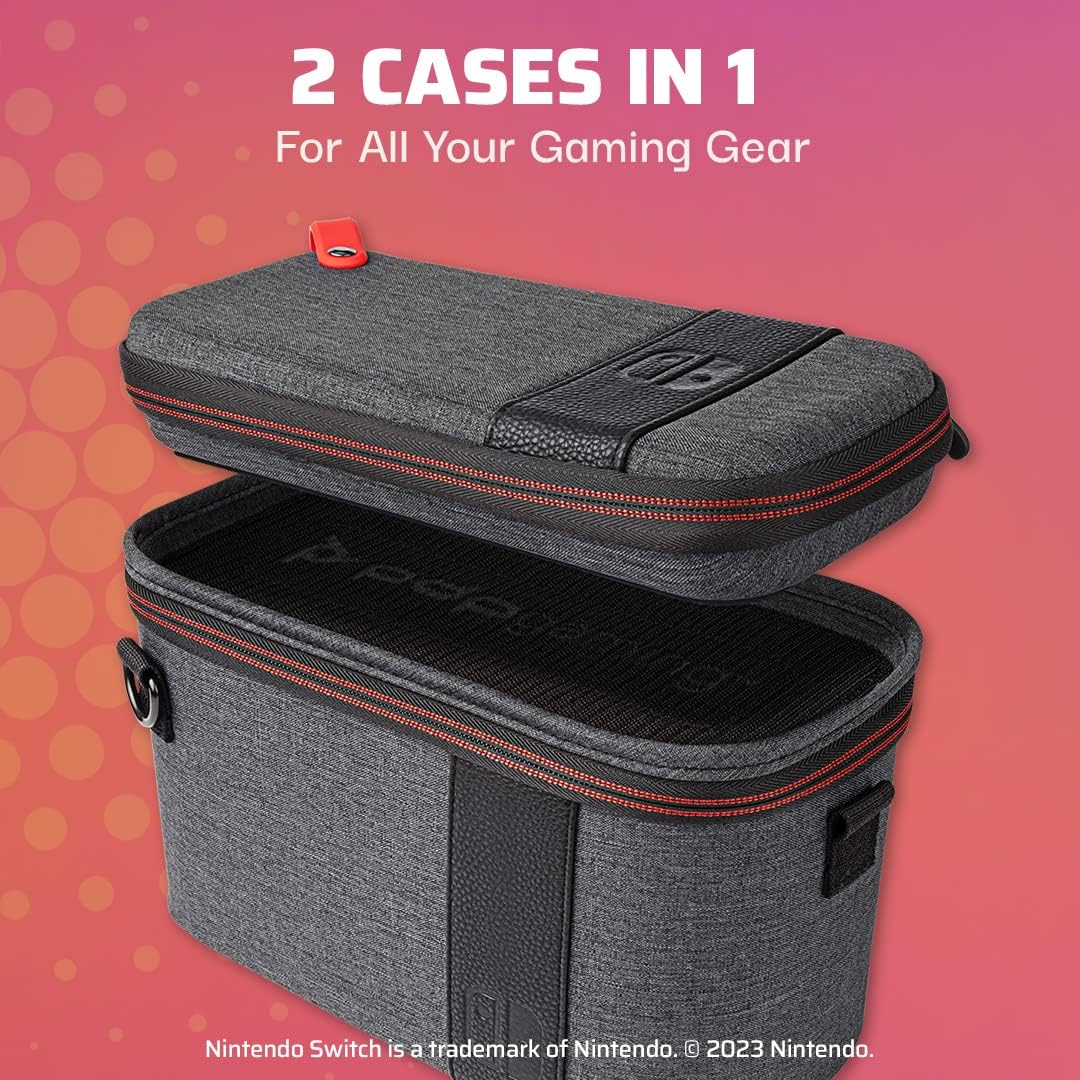 PDP Gaming Pull-N-Go Travel Case | Elite Edition | 2-in-1 with Removable Compartments: Grey - Nintendo Switch Pull-N-Go Grey