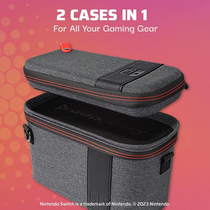 PDP Gaming Pull-N-Go Travel Case | Elite Edition | 2-in-1 with Removable Compartments: Grey - Nintendo Switch Pull-N-Go Grey