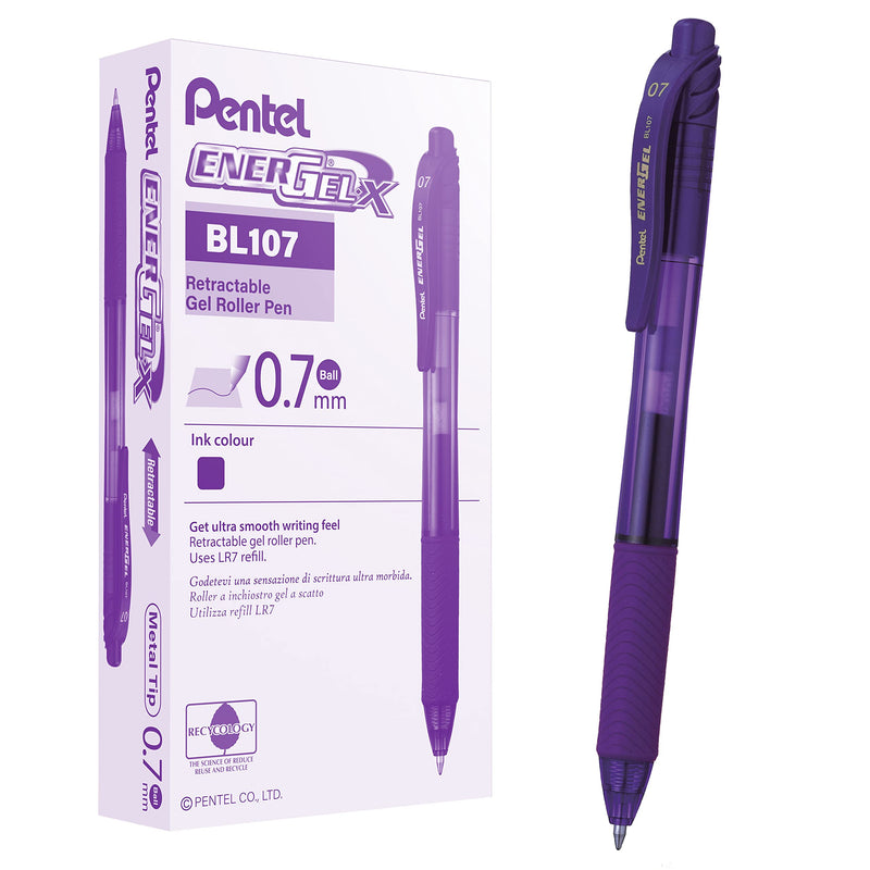 Pentel Energel-BL107-VX Tip Retractable Pen, 0.7 mm - Violet (Pack of 12