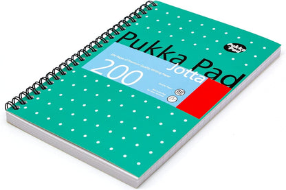 Pukka Pad, A5 Metallic Jotta Book 3-Pack for Home, School, and Office – 15 x 21cm – Wirebound Notebook with 8mm Lines and 80GSM Paper – Features Perforated Edges - 200 Pages, Green