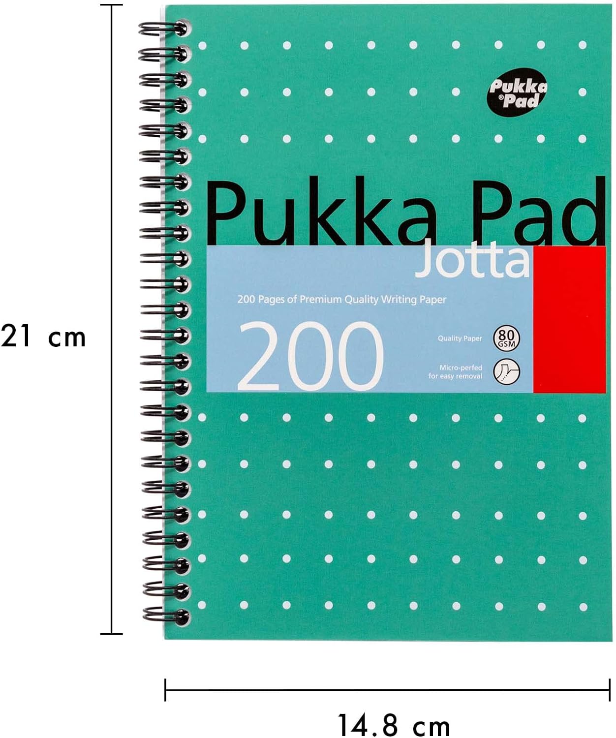 Pukka Pad, A5 Metallic Jotta Book 3-Pack for Home, School, and Office – 15 x 21cm – Wirebound Notebook with 8mm Lines and 80GSM Paper – Features Perforated Edges - 200 Pages, Green