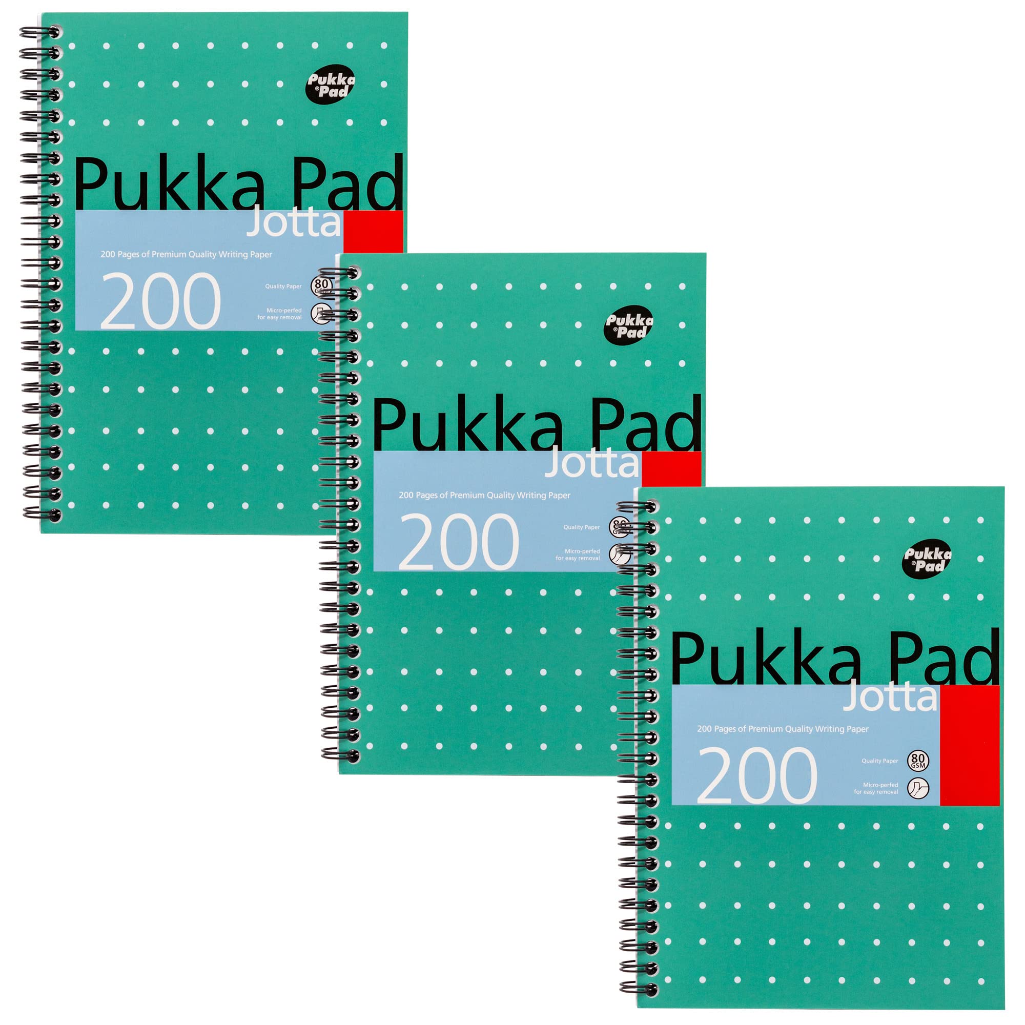 Pukka Pad, A5 Metallic Jotta Book 3-Pack for Home, School, and Office – 15 x 21cm – Wirebound Notebook with 8mm Lines and 80GSM Paper – Features Perforated Edges - 200 Pages, Green