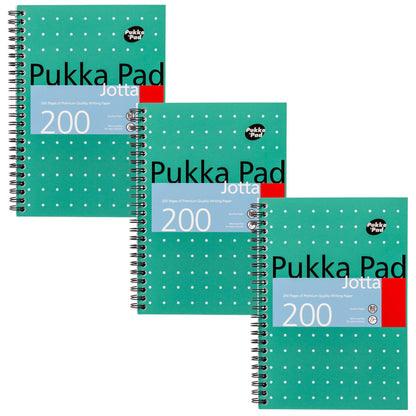 Pukka Pad, A5 Metallic Jotta Book 3-Pack for Home, School, and Office – 15 x 21cm – Wirebound Notebook with 8mm Lines and 80GSM Paper – Features Perforated Edges - 200 Pages, Green