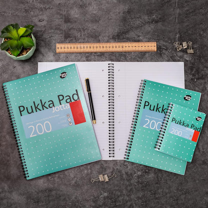 Pukka Pad, A5 Metallic Jotta Book 3-Pack for Home, School, and Office – 15 x 21cm – Wirebound Notebook with 8mm Lines and 80GSM Paper – Features Perforated Edges - 200 Pages, Green