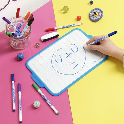 BIC Velleda Double-Sided Dry Erase Board, Size 19 x 26 cm with Blue Whiteboard Marker and Eraser, Pack of 3 19 x26cm
