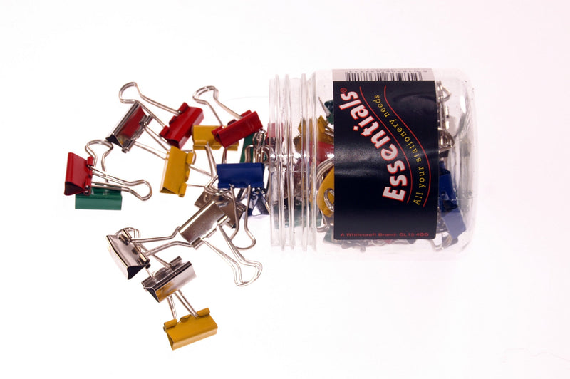 Whitecroft Essentials 23771 Tubs 19mm Fold Back Clips - Assorted Colours (Pack of 50