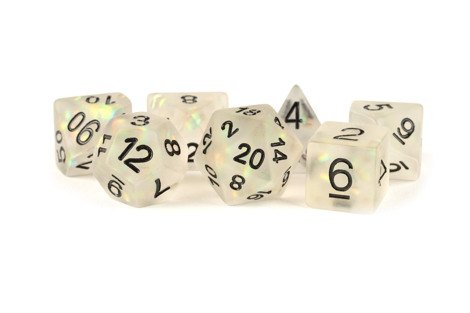 Metallic Dice Games LIC604 ICY Opal CLbk Dice & Dice Bags - Set of 7