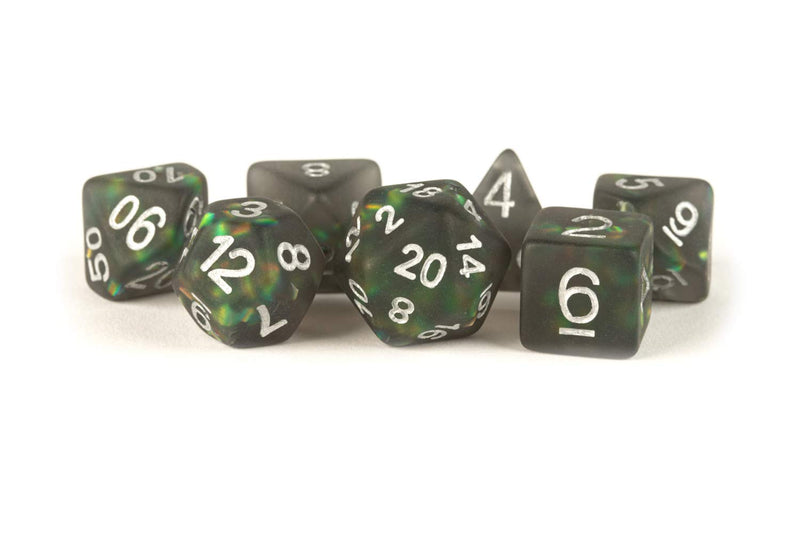 ICY Opal 16mm Resin Poly Dice Set: Black with Silver Numbers