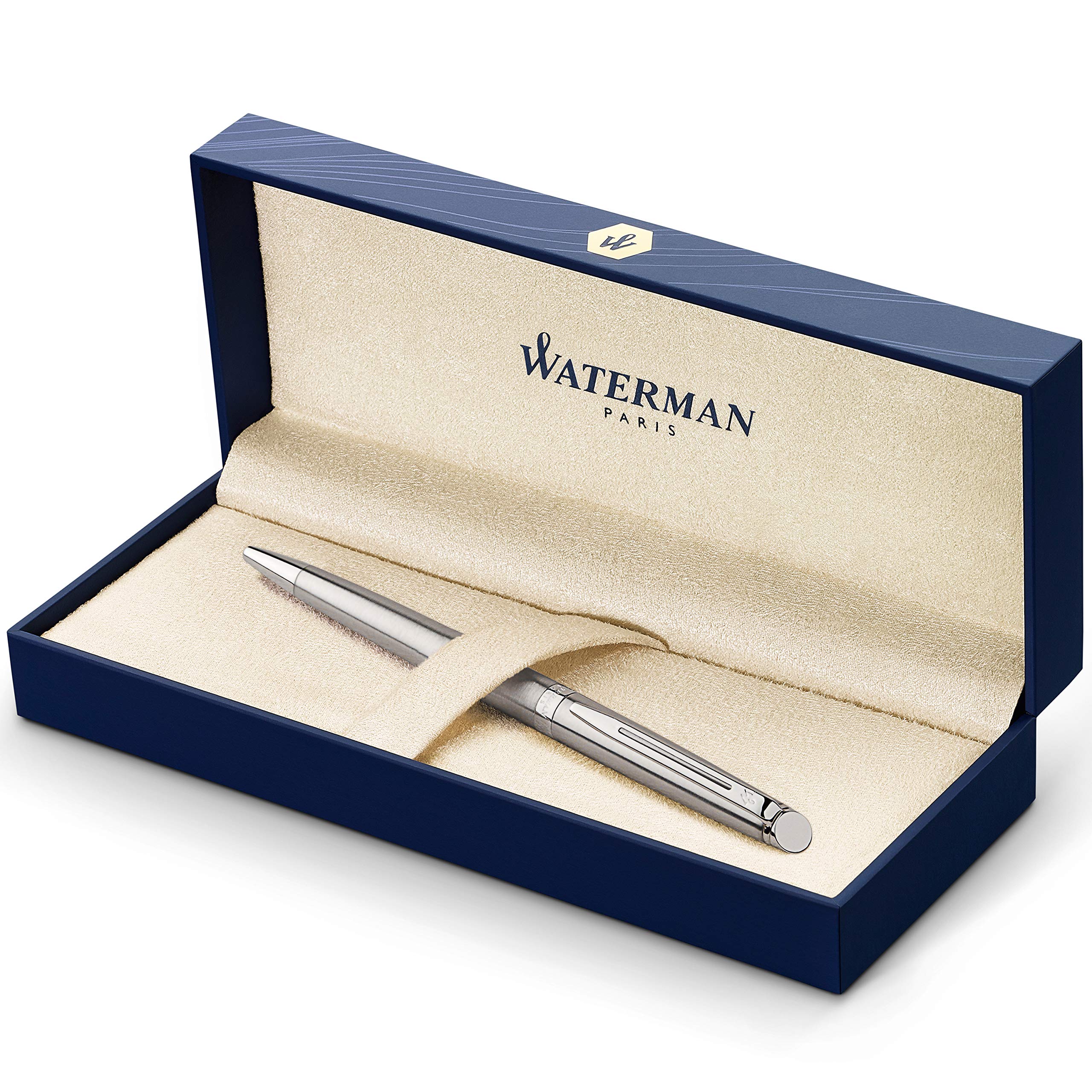 Waterman Hemisphere Ballpoint Pen | Stainless Steel with Chrome Trim | Medium Point | Blue Ink | Gift Box stainless steel with chrome trim Ballpoint Hémisphère