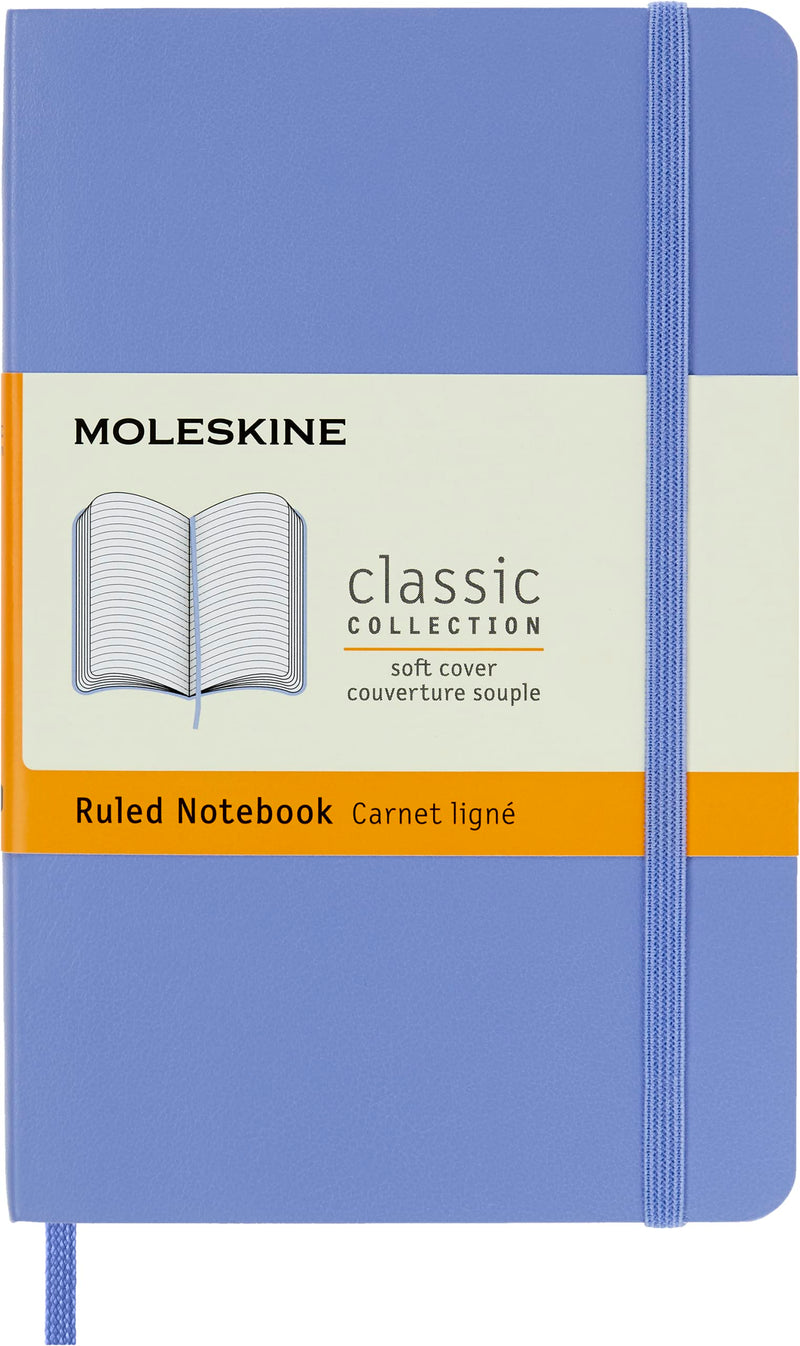 Moleskine - Classic Notebook, Ruled Notebook, Soft Cover and Elastic Closure, Size Pocket 9 x 14 cm, Colour Hydrangea Blue, 192 Pages