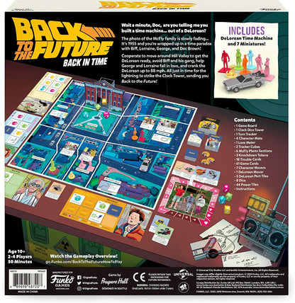 Funko Games: Back to the Future - Back in Time | Cooperative Adventure Board Game | Includes DeLorean Time Machine & 7 Miniatures | For 2-4 Players Ages 10+