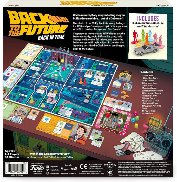 Funko Games: Back to the Future - Back in Time | Cooperative Adventure Board Game | Includes DeLorean Time Machine & 7 Miniatures | For 2-4 Players Ages 10+