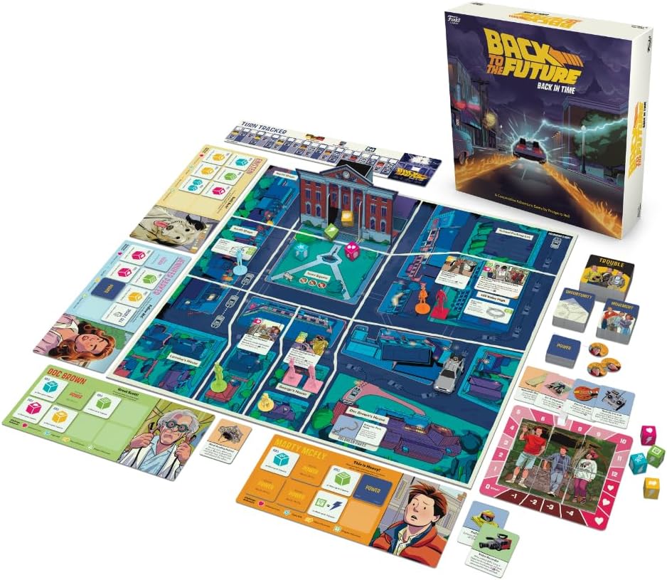 Funko Games: Back to the Future - Back in Time | Cooperative Adventure Board Game | Includes DeLorean Time Machine & 7 Miniatures | For 2-4 Players Ages 10+